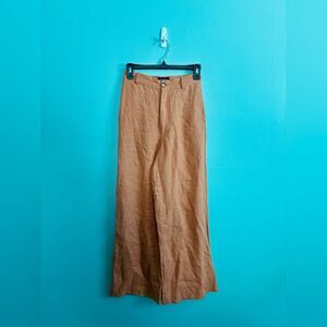 Bardot Camel Tan Enya Linen Summer Wide Flare Leg Pant Sz XS